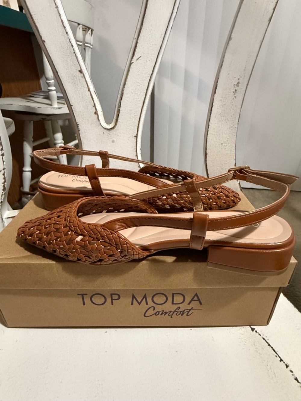 Top Moda Women's Tan Braided Slingback Flats